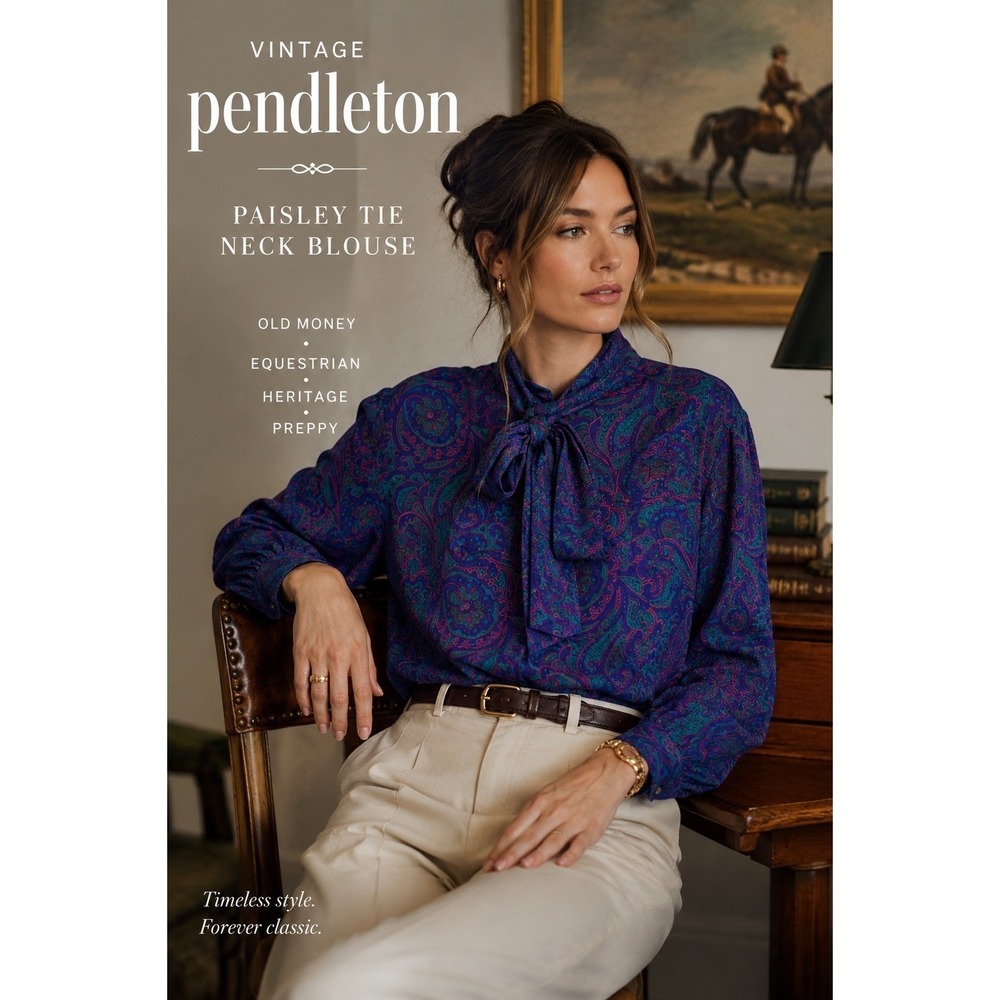 Vintage Pendleton Paisley Tie Neck Blouse Old Money Equestrian Heritage